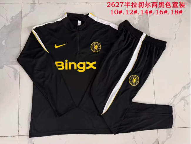 Youth 2026-2027 Chelsea Black Soccer Training Sweater and Pants Child Football Kit