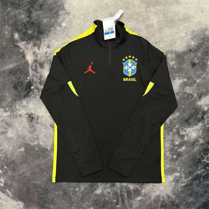 without Sponor Logo Long Sleeve 2026 Brazil Black Soccer Training Sweater Brasil Shirt