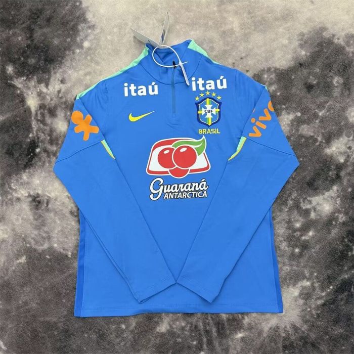 with Sponor Logo Long Sleeve 2026 Brazil Blue Soccer Training Sweater Brasil Shirt