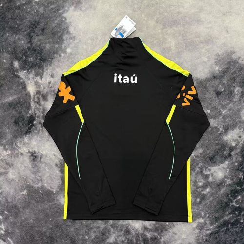 with Sponor Logo Long Sleeve 2026 Brazil Black Soccer Training Sweater Brasil Shirt