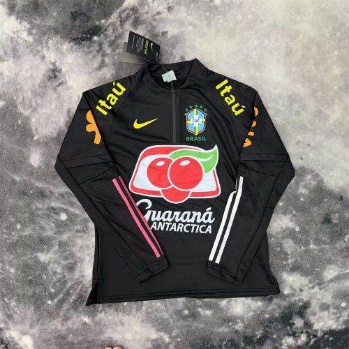 with Sponor Logo Long Sleeve 2026 Brazil Black Soccer Training Sweater Brasil Shirt