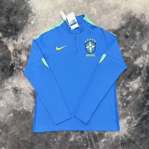 without Sponor Logo Long Sleeve 2026 Brazil Blue Soccer Training Sweater Brasil Shirt