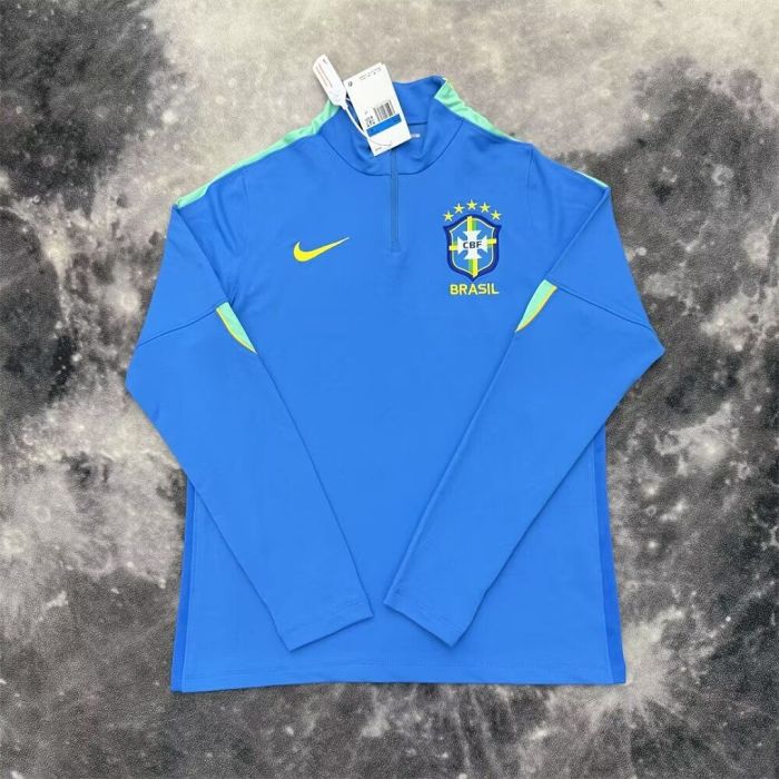 without Sponor Logo Long Sleeve 2026 Brazil Blue Soccer Training Sweater Brasil Shirt