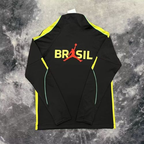 without Sponor Logo Long Sleeve 2026 Brazil Black Soccer Training Sweater Brasil Shirt