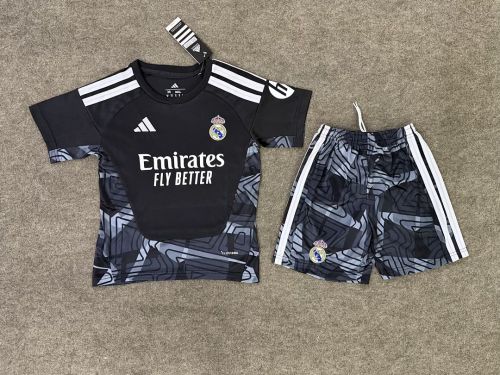 Youth Uniform Kids Kit 2026-2027 Real Madrid Black Goalkeeper Soccer Jersey Shorts Child Football Set