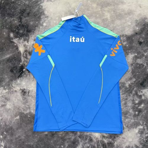 with Sponor Logo Long Sleeve 2026 Brazil Blue Soccer Training Sweater Brasil Shirt