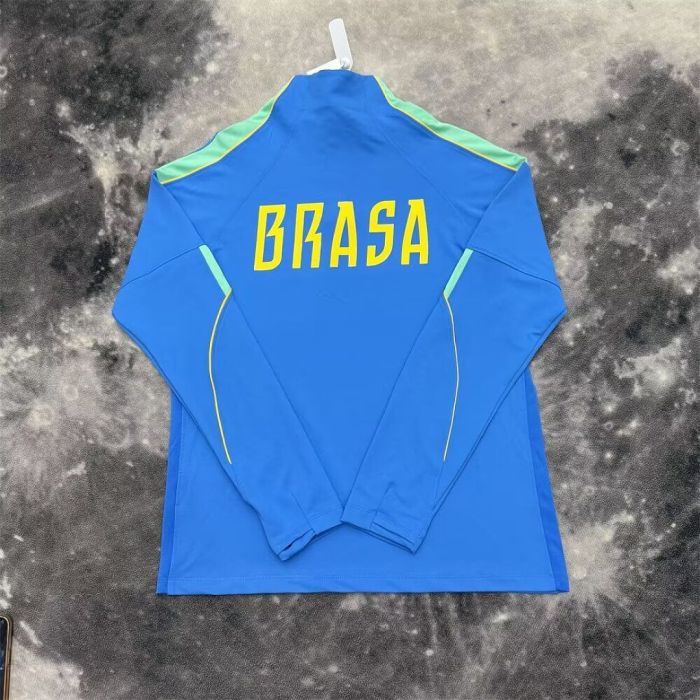 without Sponor Logo Long Sleeve 2026 Brazil Blue Soccer Training Sweater Brasil Shirt
