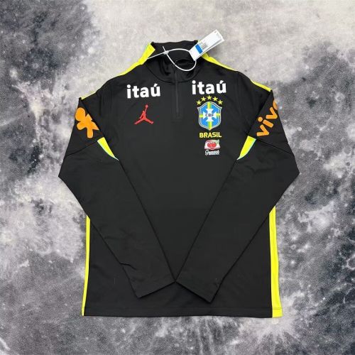with Sponor Logo Long Sleeve 2026 Brazil Black Soccer Training Sweater Brasil Shirt
