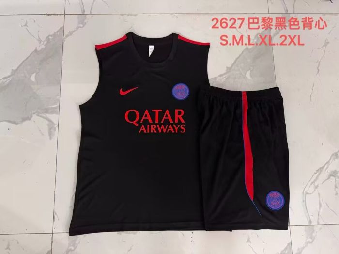 Adult Uniform 2026-2027 PSG Black Soccer Training Vest and Shorts Football Kits