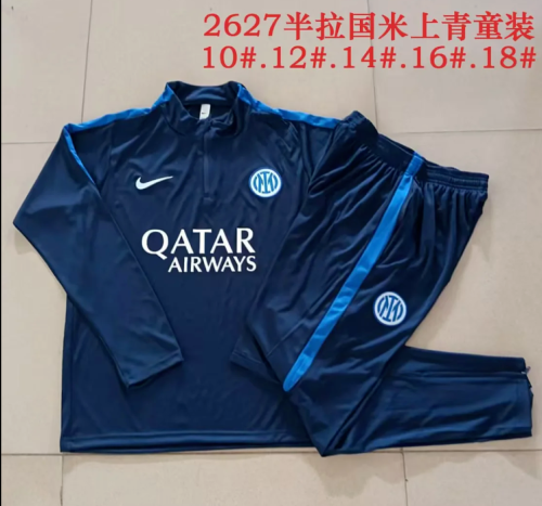Youth 2026-2027 Inter Milan Dark Blue Soccer Training Sweater and Pants Child Football Kit