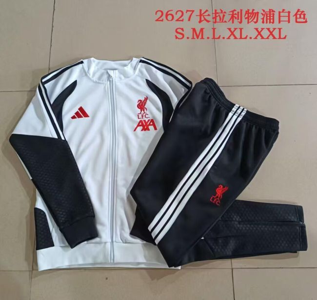 2026-2027 Liverpool White/Black Soccer Tracksuit Jacket Football Jacket and Pants