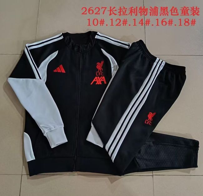 Youth 2026-2027 Liverpool Black Soccer Training Jacket and Pants Football Tracksuit
