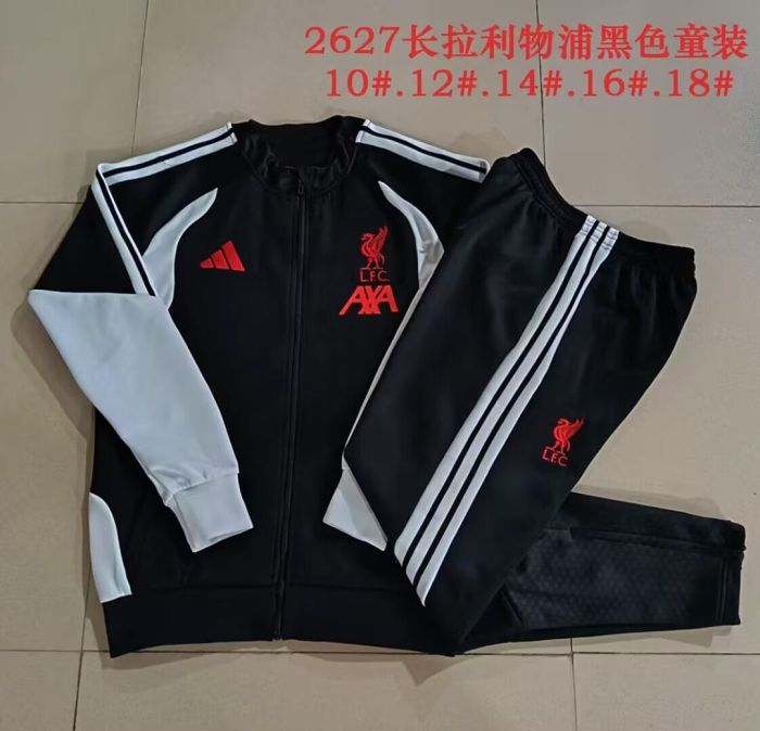 Youth 2026-2027 Liverpool Black Soccer Training Jacket and Pants Football Tracksuit