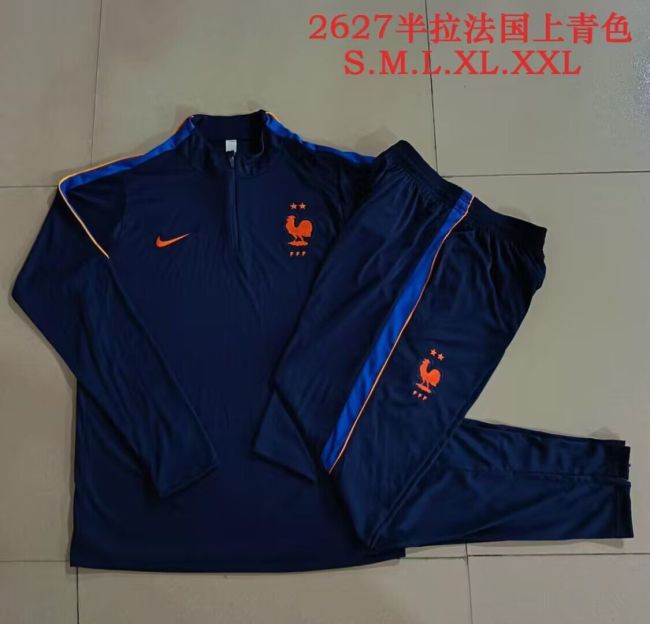 2026-2027 France Dark Blue Soccer Training Sweater Jacket Football Jacket and Pants