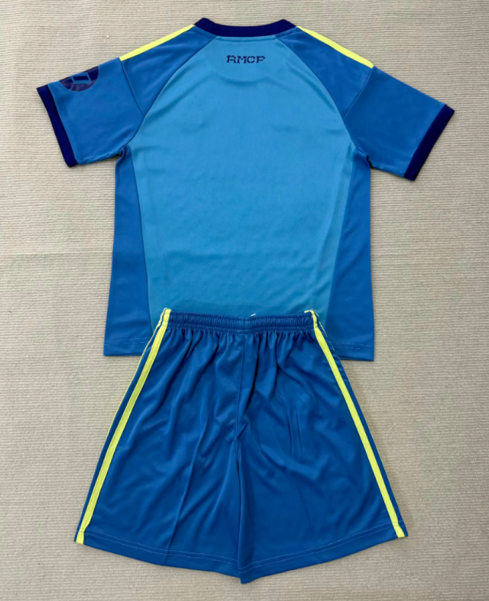 Youth Uniform Kids Kit 2026-2027 Real Madrid Blue Goalkeeper Soccer Jersey Shorts Child Football Set