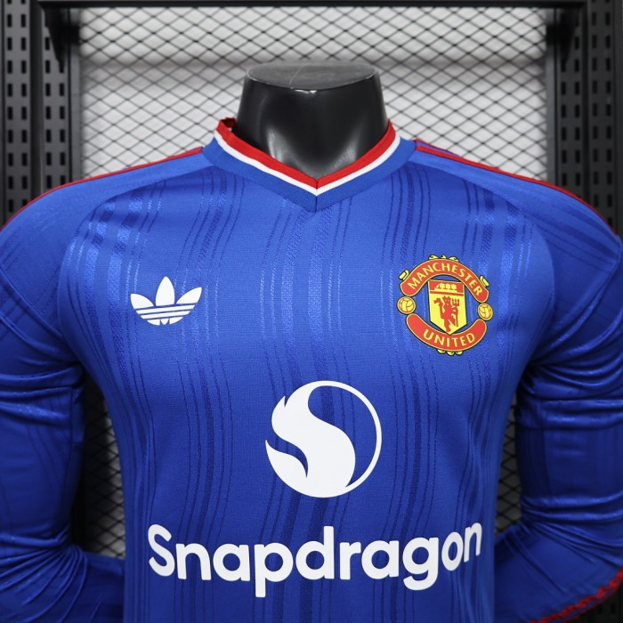 Long Sleeve Player Version 2026-2027 Manchester United Away Blue Soccer Jersey Man United Football Shirt