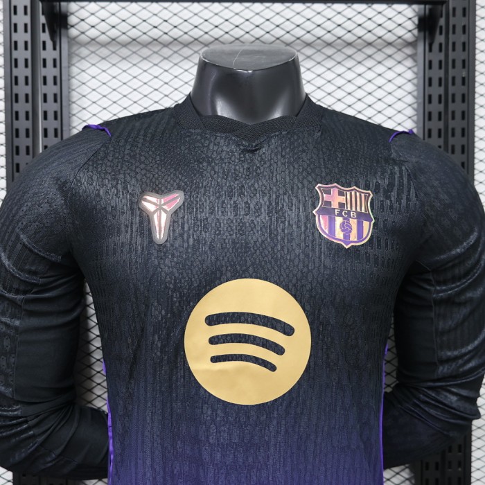 Long Sleeve Barca Camisetas de Futbol Player Version 2026-2027 Barcelona Away Black/Purple Soccer Jersey
