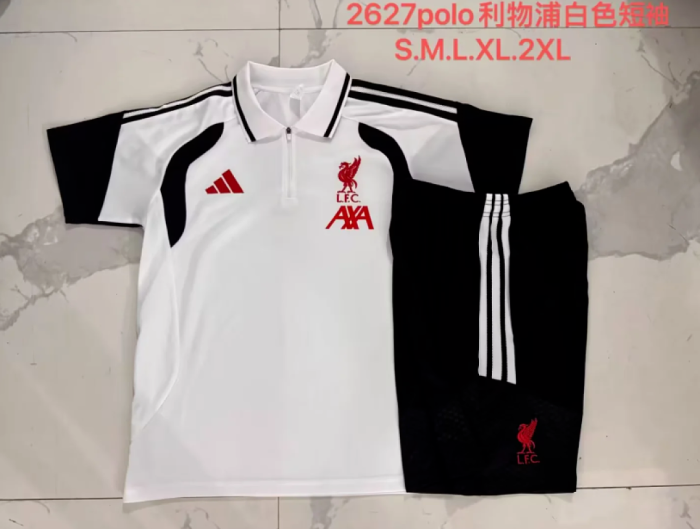 Adult Uniform 2026-2027 Liverpool White/Black Soccer Training Polo and Shorts Football Kits