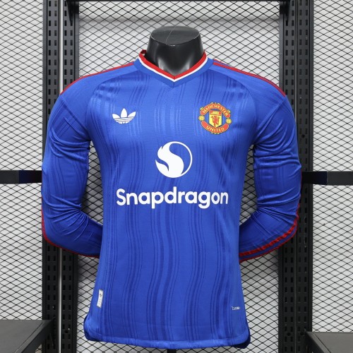 Long Sleeve Player Version 2026-2027 Manchester United Away Blue Soccer Jersey Man United Football Shirt