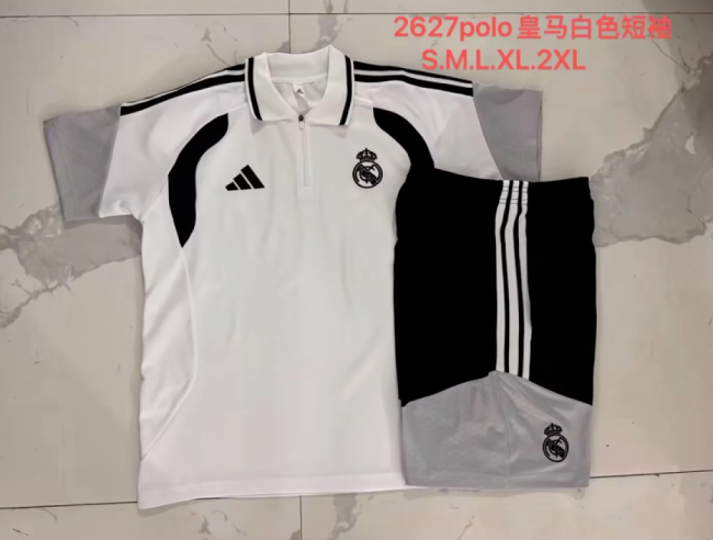 Adult Uniform 2026-2027 Real Madrid White/Black Soccer Training Polo and Shorts Football Kits