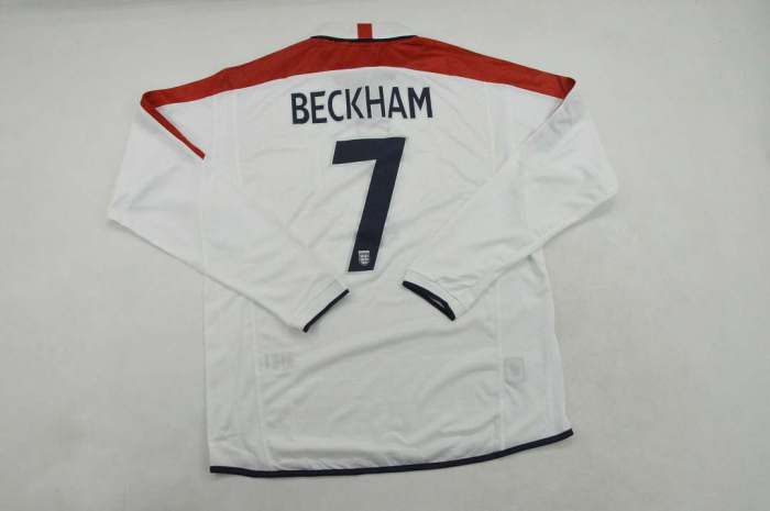 Long Sleeve Retro Jersey 2004 England BECKHAM 7 Home Soccer Jersey Vintage Football Shirt