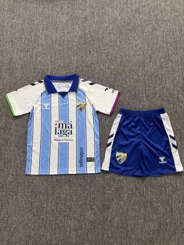 with LALIGA Patch Youth Uniform Kids Kit 2026-2027 Malaga Home Soccer Jersey Shorts Child Football Set