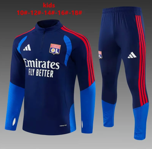 Youth 2026-2027 Lyon Dark Blue Soccer Training Sweater and Pants Child Football Kit