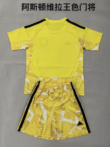 without Sponor Logo Youth Uniform Kids Kit 2026-2027 Aston Villa Yellow Goalkeeper Soccer Jersey Shorts Child Football Set