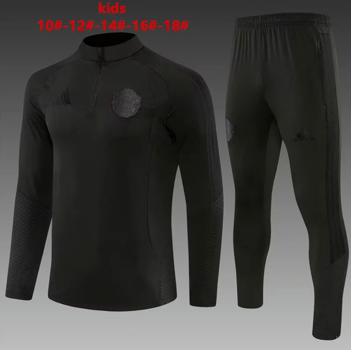 Youth 2026-2027 Manchester United All Black Soccer Training Sweater and Pants Child Football Kit