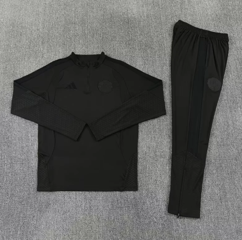 2026-2027 Manchester United All Black Soccer Training Sweater Jacket Football Jacket and Pants
