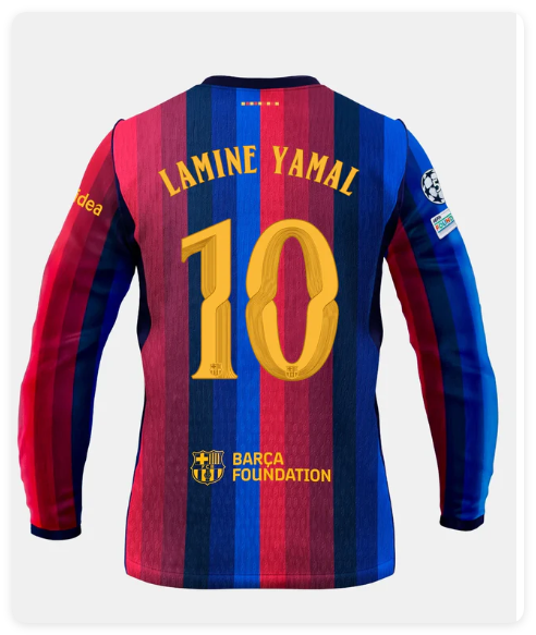 with UCL Patch Long Sleeve Barca Camisetas de Futbol 2026-2027 Barcelona LAMINE YAMAL 10 Home Soccer Jersey Barça Football Shirt