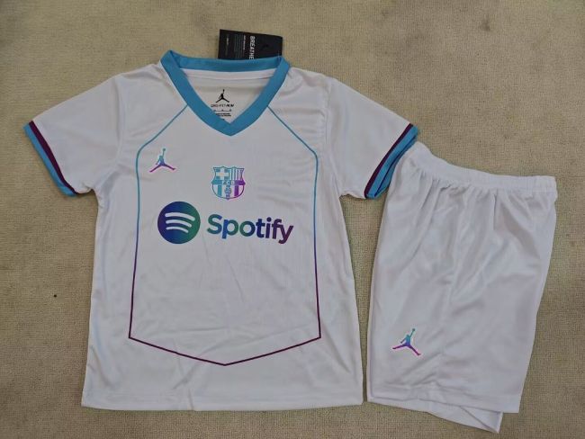 Youth Uniform Kids Kit 2026-2027 Barcelona White Soccer Training Jersey Shorts Child Football Set