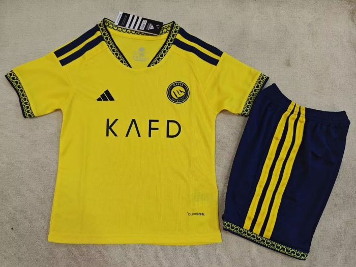 Youth Uniform Kids Kit 2026-2027 Al Nassr Home Soccer Jersey Shorts Riyadh Victory Child Football Set