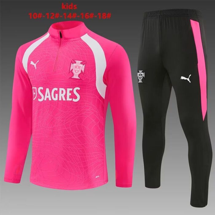 Youth 2026-2027 Portugal Pink Soccer Training Sweater and Pants Child Football Kit