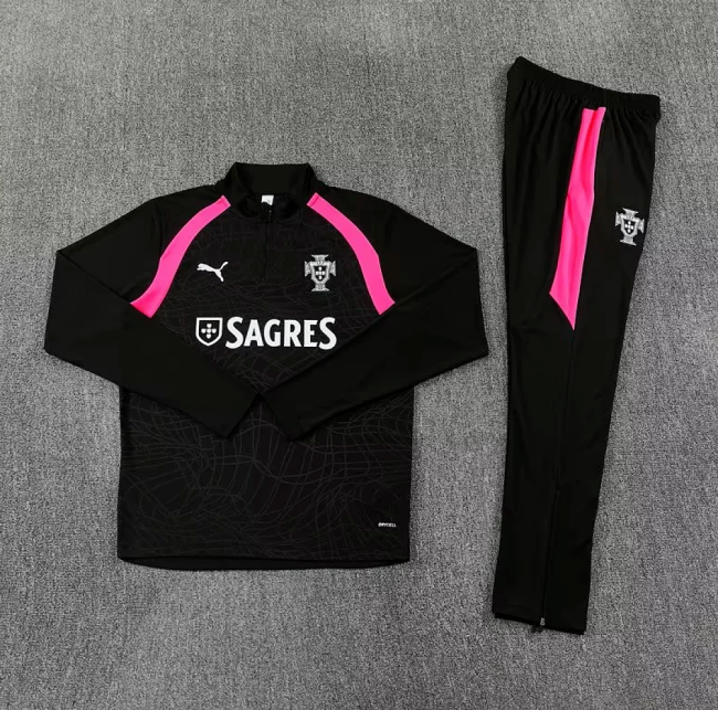 2026-2027 Portugal Black/Pink Soccer Training Sweater Jacket Football Jacket and Pants