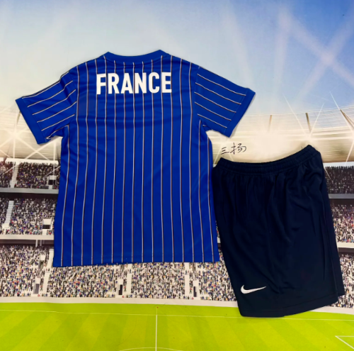 Youth Uniform Kids Kit 2026 France Blue Soccer Training Jersey Shorts Child Football Set