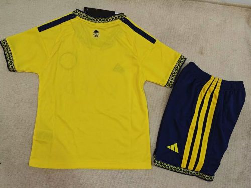 Youth Uniform Kids Kit 2026-2027 Al Nassr Home Soccer Jersey Shorts Riyadh Victory Child Football Set