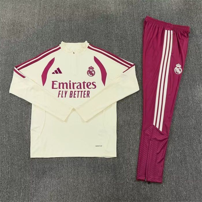 2026-2027 Real Madrid Light Yellow/Pink Soccer Training Sweater Jacket Football Jacket and Pants