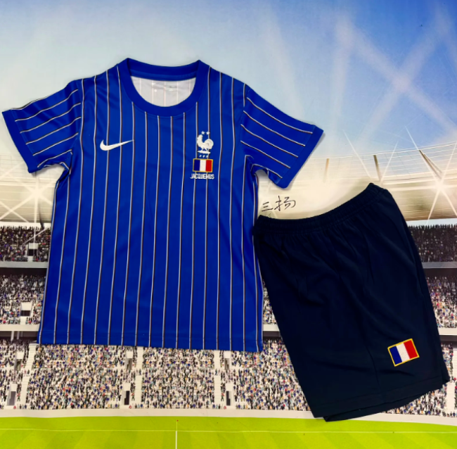 Youth Uniform Kids Kit 2026 France Blue Soccer Training Jersey Shorts Child Football Set