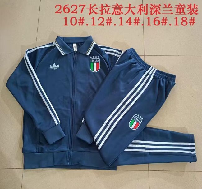 Youth 2026-2027 Italy Dark Blue Soccer Training Jacket and Pants Football Tracksuit