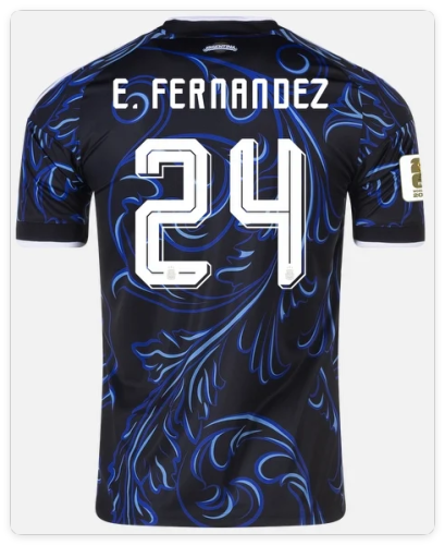 with FIFA World Champions 2022+World Cup Patch Fan Version 2026 Argentina Enzo Fernández 24 Away Soccer Jersey Football Shirt