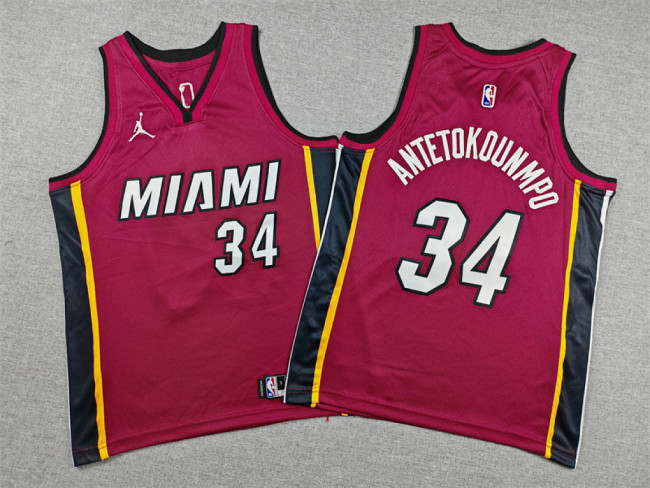 Youth Miami Heat ANTETOKOUNMPO 34 Red NBA Jersey Basketball Shirt