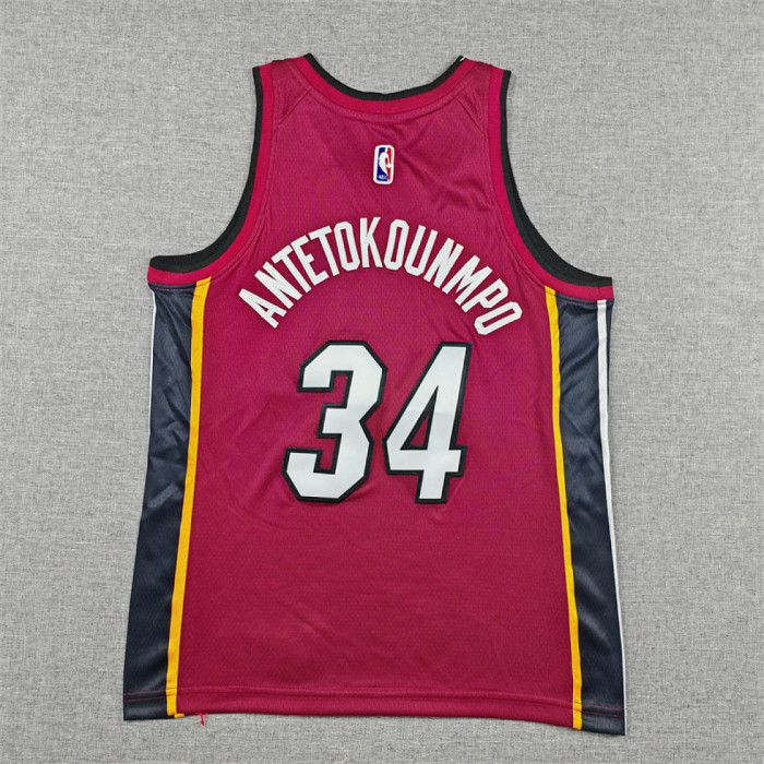 Youth Miami Heat ANTETOKOUNMPO 34 Red NBA Jersey Basketball Shirt