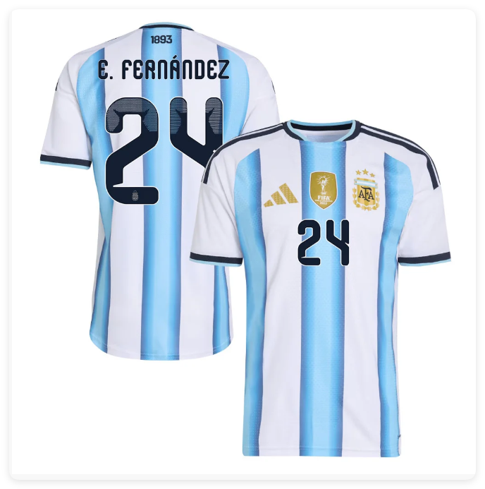 with Golden FIFA+World Cup Patch Player Version 2026 Argentina Enzo Fernández 24 Home Soccer Jersey Camisetas de Futbol