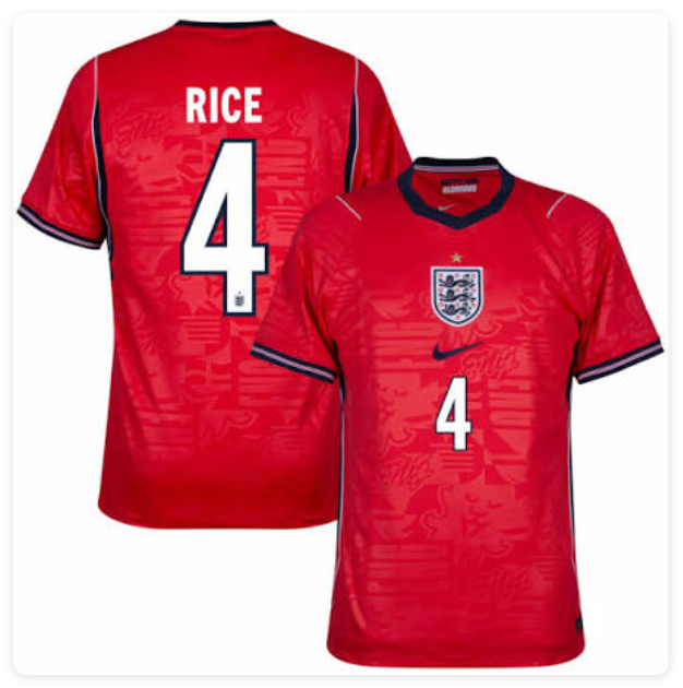 with World Cup Patch Fan Version 2026 England Bukayo RICE 4 Away Red Soccer Jersey Football Shirt