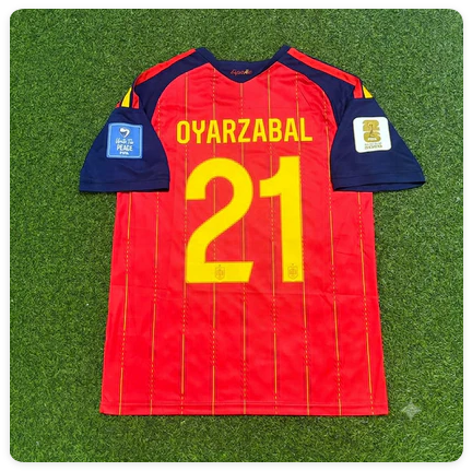 with FIFA World Cup Patch Fan Version 2026 Spain 21 Oyarzabal Home Soccer Jersey España Camisetas de Futbol