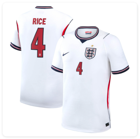 with World Cup Patch Fan Version 2026 England RICE 4 Home Soccer Jersey Football Shirt