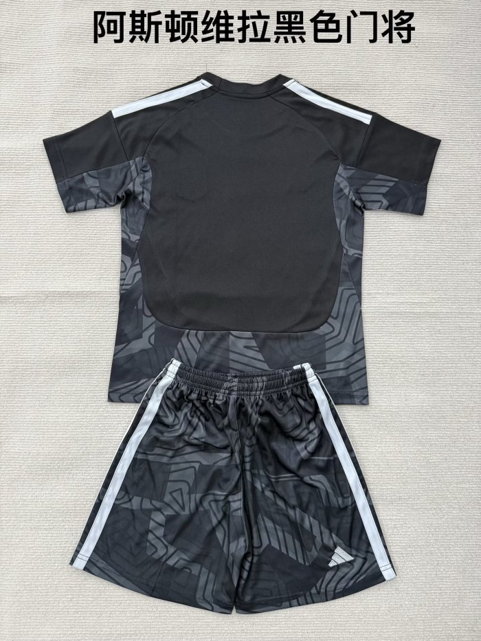without Sponor Logo Youth Uniform Kids Kit 2026-2027 Aston Villa Black Goalkeeper Soccer Jersey Shorts Child Football Set