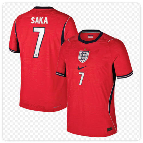 with World Cup Patch Fan Version 2026 England Bukayo Saka 7 Away Red Soccer Jersey Football Shirt