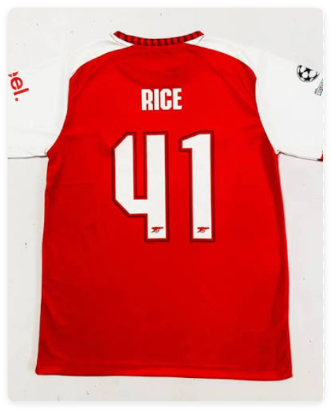 with UCL Patch Fan Version 2026-2027 Arsenal 41 RICE Home Soccer Jersey Football Shirt